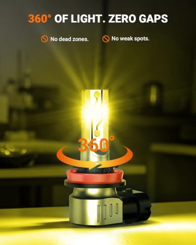 Image of SEALIGHT H11 /H8 /H16 Amber Yellow Fog Bulbs, 12000LM 3000K-2 Pack, for SUV