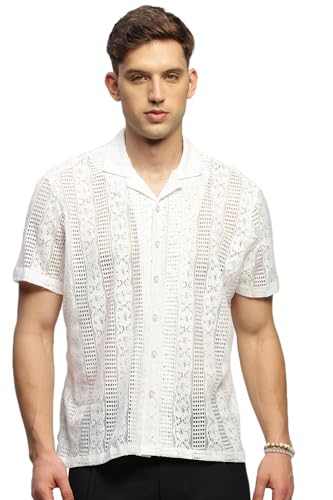 Image of SHOWOFFFF Men Solid Casual Shirt | Cuban Collar Half Sleeves Cotton Shirt for Mens | Relaxed Fit Regular Length Shirt for Men's