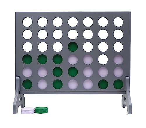 Image of Giant 4 in a Row Game for Family & Adults - Tailgating Pros Jumbo Grey Wooden Four in a Row Indoor & Outdoor Yard Game for Family Party Fun, Portable Activities for Patio, Backyard, and Camping