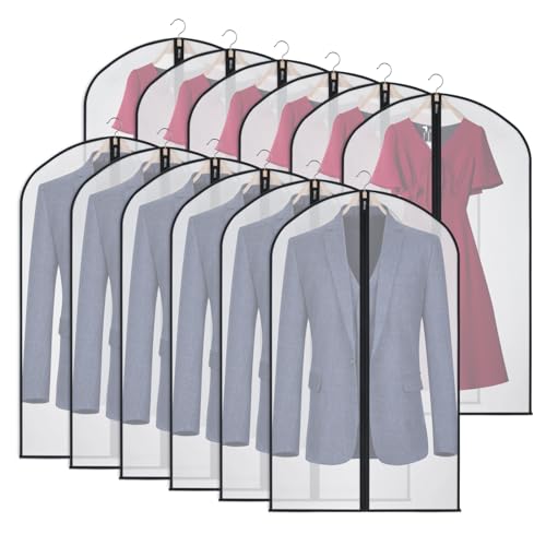 Kntiwiwo 40”/50”/60” Clear Garment Bags Suit Bag for Closet Storage Set of 12, Clear Suit Bag for Closet Storage Hanging Clothes Dress Cover Bags (40"12pcs-Black Edges)3