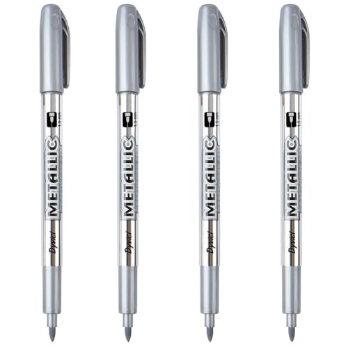 Image of Dyvicl Metallic Marker Pens - Silver Paint Pens for Black Paper, Glass, Rock Painting, Halloween Pumpkin, Card Making, Scrapbook Album, Christmas DIY Art Craft, Set of 4