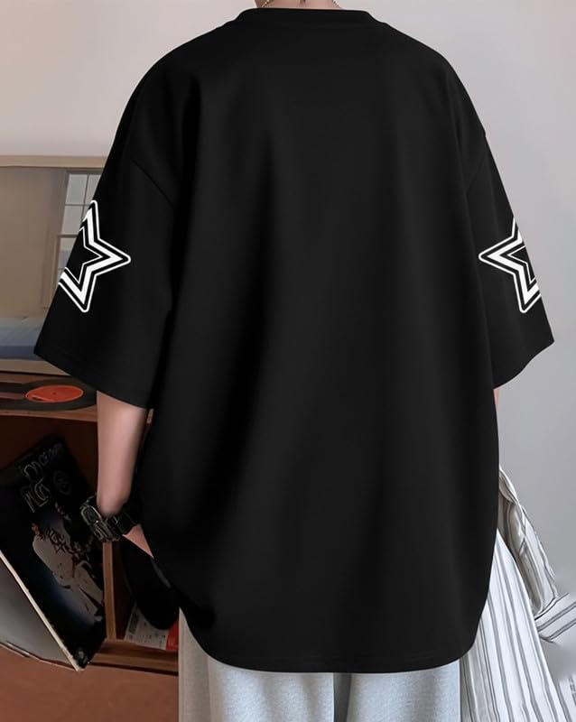 Image of AUSK Men's Half Sleeve Drop Shoulder Loose T-Shirt || Off Shoulder Printed Oversized Tshirt for Mens