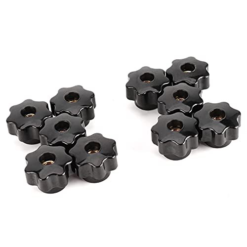 Ymiko Star Knobs, Nuts Knob 7 Star 8mm Female Thread Brass Core 10Pcs Nuts Knob Grip Handle Knurled Clamping Knobs for Machine Tool (CM8*32 (Through Hole))