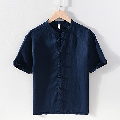 Chemises decontractees ete homme en coton lin col montant respirant