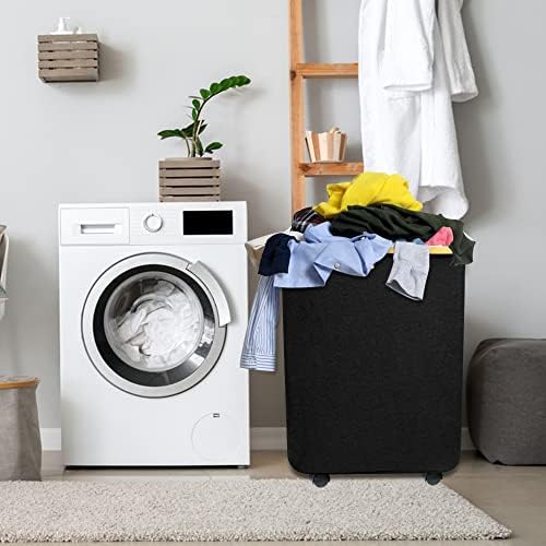 70L Laundry Hamper with Wheels, Collapsible Rolling Laundry Basket with Lid, Easy Transportation Laundry Organizer with Bamboo Handle for Living Room, Bedroom, Laundry Room