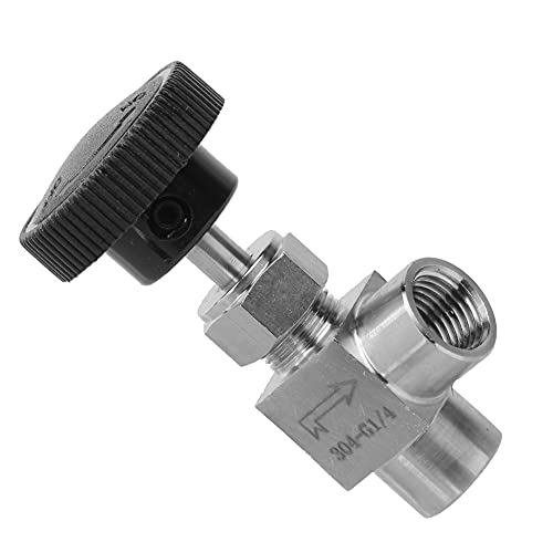 Precision Needle Valve, 304 Stainless Steel Angle Type Stop Valve for Water Gas Oil Fuel, 1 or 8, 1 or 4, 3 or 8, Made of stainless steel material, sturdy and not easy to (Black