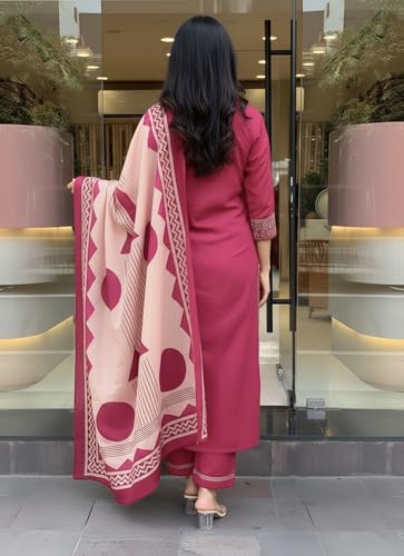 Image of ANNI Designer Women's Rayon Viscose Straight Printed Kurta with Pant & Dupatta Set | Ethnic 3-Piece Readymade Suit for Women | Elegant Festive & Office Wear Traditional Outfit