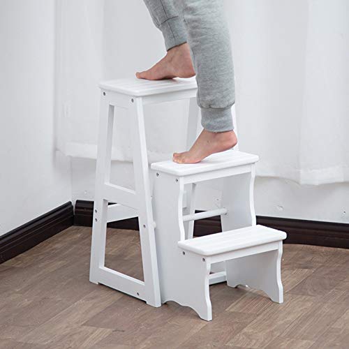 Silla escalera de madera con 3 peldaños plegables y taburete multifunción 6