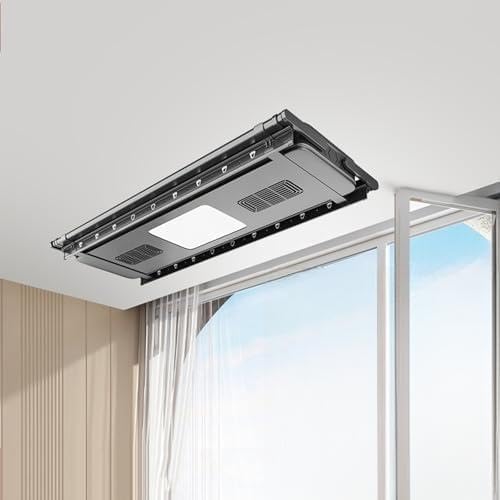 Foldable Space-Saving Clothes Rack Floor-Standing Clothes Rack Tripod Portable Rotating Clothes Rack，Automatic Ceiling-Mounted Clothes Drying Rack with Remote Control - Space-Saving Laundry