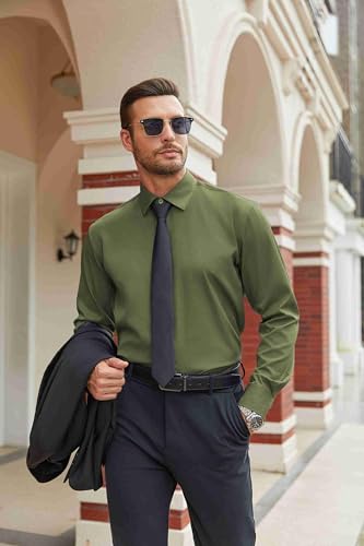 Image of COOFANDY Mens Stretch Dress Shirts Long Sleeve Button Down Shirt Regular Fit Formal Business Shirts