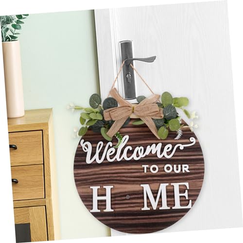 Placa de bienvenida PRETYZOOM: letrero de madera rústico e intercambiable para colgar en la puerta 8