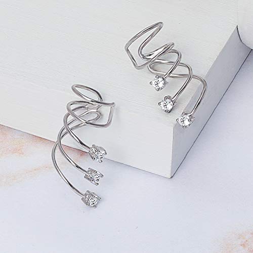 Minimalist Triple Spiral Cz Wire Cartilage Ear Cuff Wrap Cubic Zirconia Helix Earring Rose Gold Plated .925 Sterling Silver #TOP5