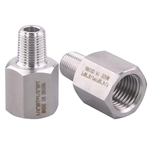 Image of Forged Reducer Adapter Fitting - Stainless Steel 304 Reducing Pipe Connector, 1 /4 inch NPT Female x 1 /8 inch NPT Male (pack of 2)