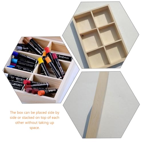 ULTECHNOVO Six-grid Pine Wood Storage Box 16x24x8cm Crayon Pigment Powder Organizer Case Portable Painting Tool Container for Art Supplies - Image 6