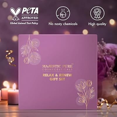 Majestic Pure Christmas Day Gift Set set of 5- (Brazilian Orange oil 1oz, Scented Candle - 50g, Gardenia Hand Cream - 20g, Himalayan Salt Body Scrub - 160g, Gold Face Mask - 100g)