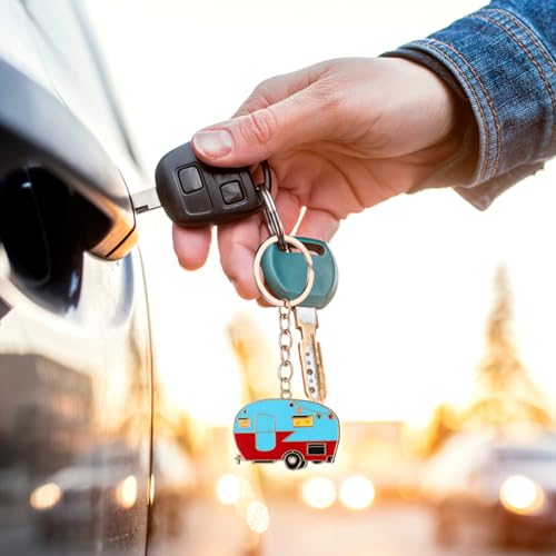 SHERCHPRY 2Pcs Camping Keychain Rv, Rv Keychain, Camper Keychain, Travel Keychain for Men Women Travel Trailers Accessories (Zinc Alloy)