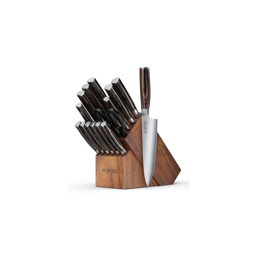 Yatoshi-15-Piece-Knife-Block-Set-Premier-Kitchen-Knife-Set-Ultra-Sharp-High-Carbon-Stainless-Steel-Full-Tang-with-Pakkawood-Handles Yatoshi 15 Piece Knife Block Set - Pro Kitchen Knife Set Ultra Sharp High Carbon Stainless Steel with Ergonomic Handle