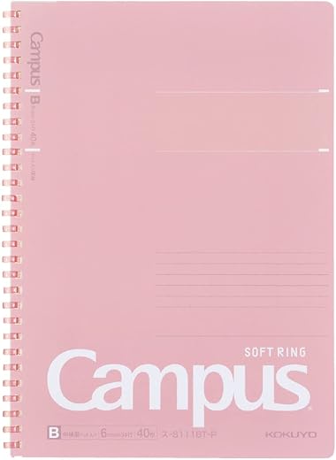 KOKUYO Spiral Lined Notebook, 10'' x 7'' Pastel Journal B5 Campus Soft Ring Notebooks with Dot 6 mm Ruled, 40 Sheets, Pink...