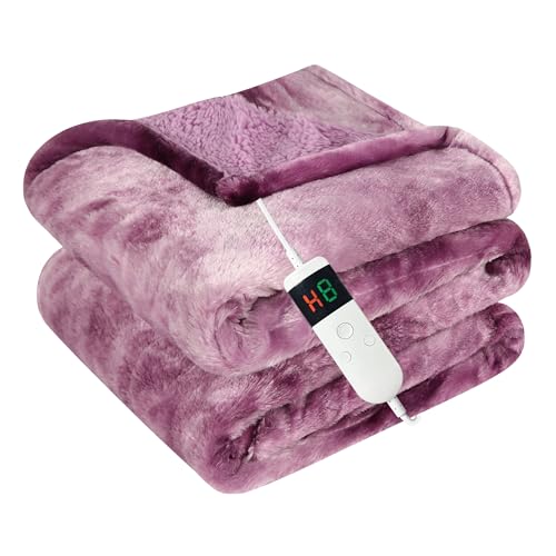 Cushious Electric Heated Blanket Throw 50''x60''Size Faux Fur Heating Blanket 10 Heating Settings, 1-8h Timer & Overheat Protection, Machine Washable, Soft Flannel and Sherpa Full Body Warmth