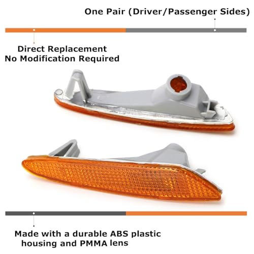 iJDMTOY OEM-Spec Amber Lens Front Bumper Side Marker Lamp Housings Compatible With 2003-2006 Mercedes W211 E320 E500 E55 E-Class