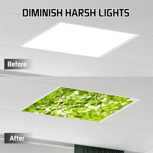 Image of 2 Pcs Fluorescent Light Covers for Ceiling Lights,Spring Leaves Magnetic Light Covers with 10 Magnets Fluorescent Light Filters for School Classroom Home Office Drop Ceiling Lamp Decor 4 x 2 Feet