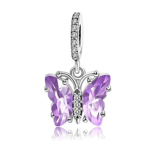 Purple Butterfly Charms Fits Pandora Bracelets S925 Sterling Silver Charms with Multcolors 5 A Cubic Zirconia Birthday DIY Bead Bracelets Necklace Pendent Jewelry Gift for Women -  PARCOM