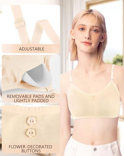 Training Bras for Girls Wireless Teen Bras Lightly Padded Cotton Kids Bra Adjustable Straps Back3