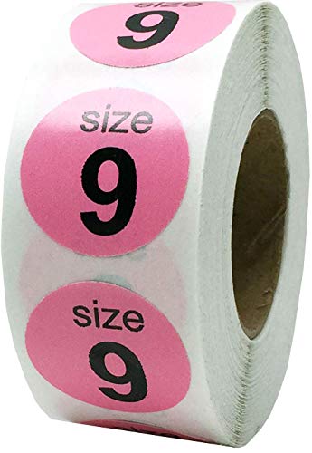 Shoe Size 9 Pink Stickers for Retail Clothing – 3/4 Inch Round, 500 Semi-Gloss Adhesive Labels Per Roll for Footwear Inventory, Organization, and Display – Made in the USA