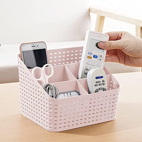 TSKDKIT Plastic Storage Basket Organizer Cosmetic Storage Box Desk Tidy Organizer Plastic Storage Case with 5 Compartments Pink Cosmetic Organiser Desk Box for Bedroom, Bathroom, Kitchen etc
