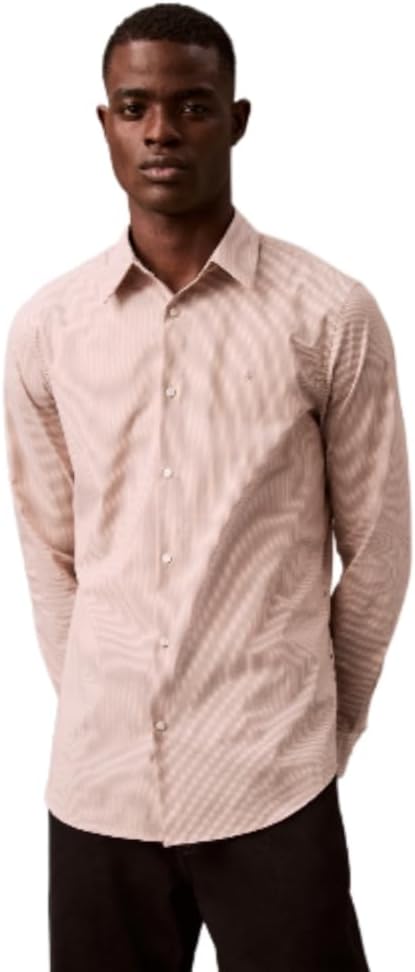 Calvin Klein Mens Stretch Cotton Slim Fit Thin Stripe Button-Down Shirt