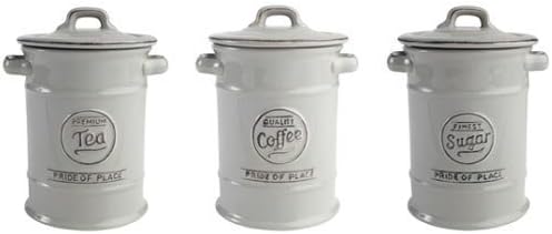 Pride of Place Tea Coffee and Sugar Storage Jars Ceramic Cool Grey