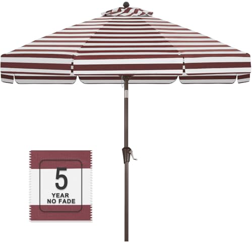 Image of MASTERCANOPY 9ft Olefin Valance Patio Umbrella Burgundy & White
