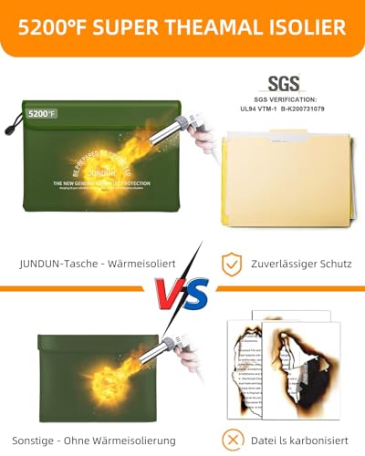 Feuerfeste Geldtasche Jundun für Dokumente und Bargeld