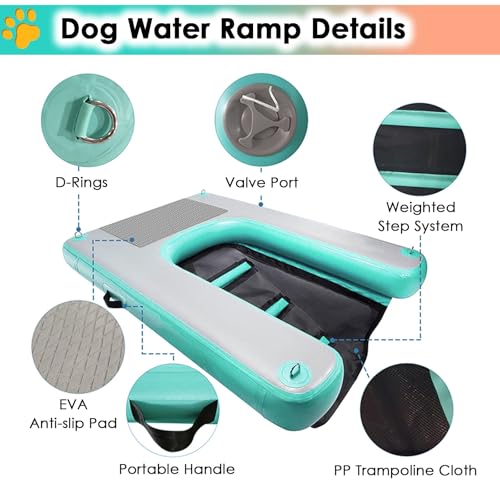 Hundebadeleiter Faltbare Rampen für Hundepools See/ Anlegestelle/ Boot/ Meer schwimmender Hundebadeleiter Rutschfeste EVA-Liegeplattform für Hunde bis 60 kg Einfach aufzublasen und zu entleeren(Blue,1