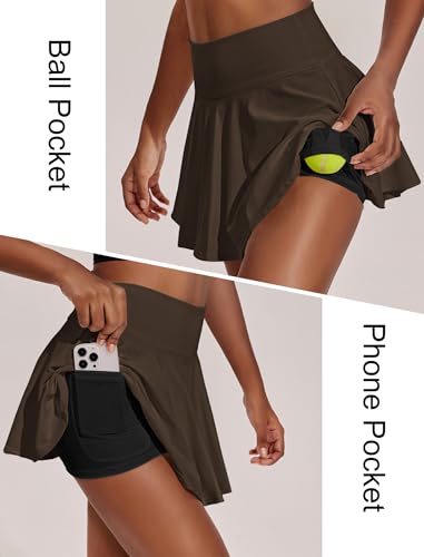 Image of PINSPARK Womens Tennis Skirt Pleated Athletic Skirts with Pockets Shorts High Waisted Golf Skort for Workout Pickleball