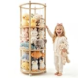 VeftBltrem Holz Kuscheltier Aufbewahrung, Stofftier Aufbewahrung Mit 360°Bremse-Ausgestattete Räder, Gummibändern, Raumsparende Plüschtier Spielzeug Organizer für Spielzimmer & Schlafzimmer(Runden)