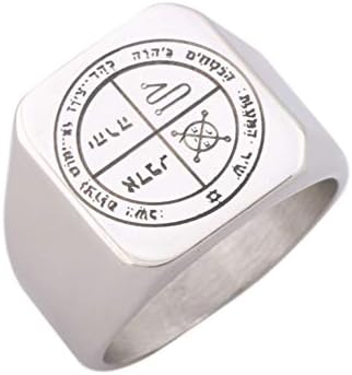 DacaiMens Third Pentacle of Jupiter Key of Solomon Stainless Steel Amulet Magic Protection Ring Size 7