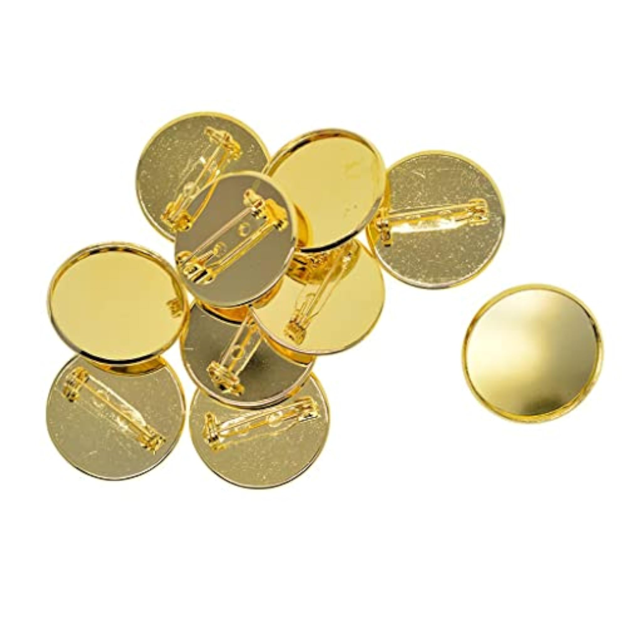 10Pcs 25mm Brooch Making Blank Cabochon Bezel Setting Trays, Golden