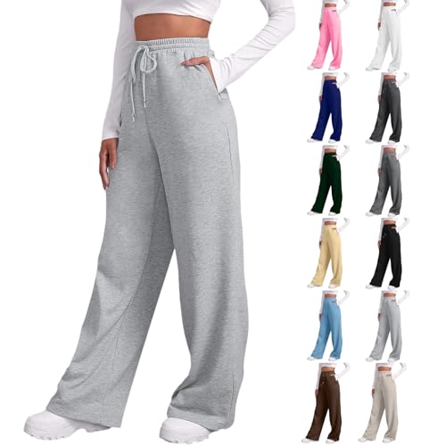 ZGTWHZY Wide Leg Sweatpants Women Baggy Sweatpants for Women Loose Fit Comfy Casual Wide Leg Drawstring High Waisted Grey Lounge Athletic Sweat Travel Track Jogger Pants with Pockets L L
