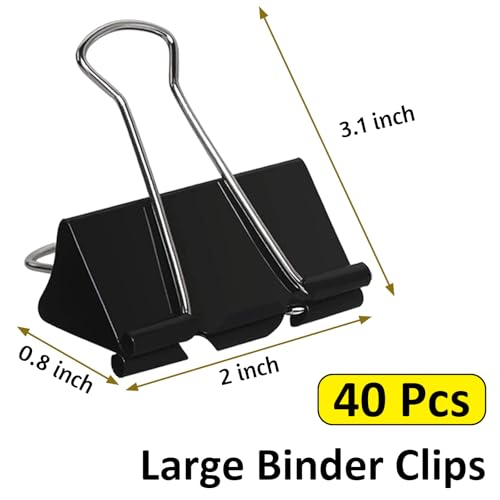 40 Pack 2 inch Black Large Binder Clips - Jumbo Metal Clip Office Supplies, Paper Clamps for Secure Document Binding, Strong Metal Paper Clips image 5