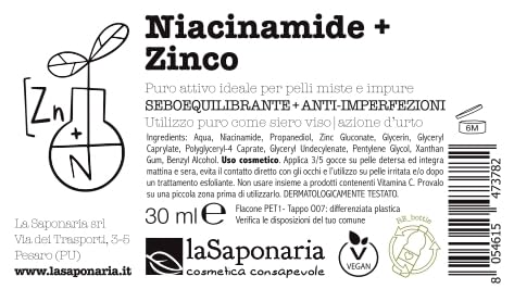 La Saponaria | Niacinamide + Zinco, Siero viso ad azione seboequilibrante e anti-imperfezioni, ideale per pelli miste ed impure, riduce brufoli imperfezioni e punti neri, 30ml - 11