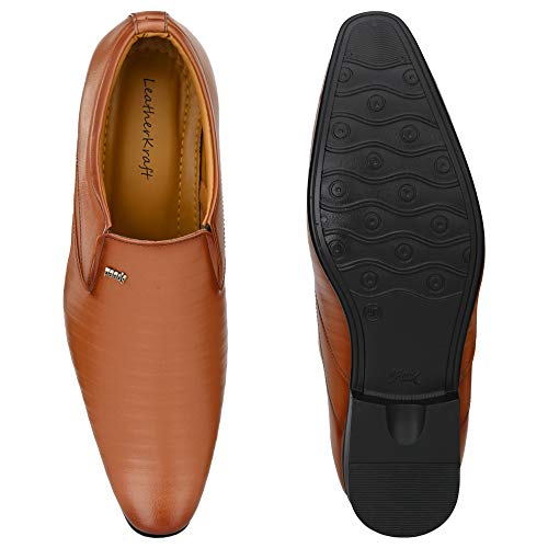 Image of Leatherkraft Striped Formal Slip-On Shoes