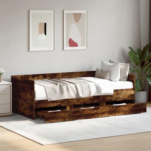 AJJHUUKI Muebles de exterior - Sofá cama con cajones sin colchón de roble ahumado 75 x 190 cm, pequeño mueble individual