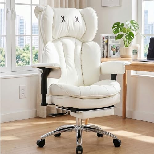 Image of Efomao Big & Tall Desk Chair, Wide Executive Office Chair with Footrest White