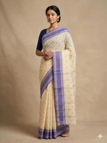 Image of eC ESHA'S COLLECTION Women's Traditional Pure Cotton Katki Tant Saree Without Blouse Piece