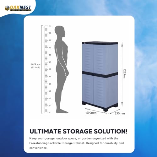 Image of Oaknest Supreme Fusion-02 Plastic Storage Cabinet | Compact & Multipurpose Storage Solution | Waterproof, Durable & Lightweight | Ideal for Home, Office & Garage | Charcoal and Sky Grey