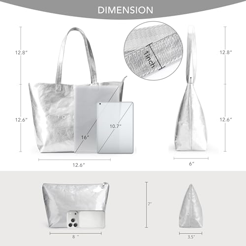 Image of KALIDI PVC Zipper Tote Bag, Jelly Kraft Paper Beach Bag Large Hobo Carry All Travel Shopping Handbag Plastic Shoulder Bag