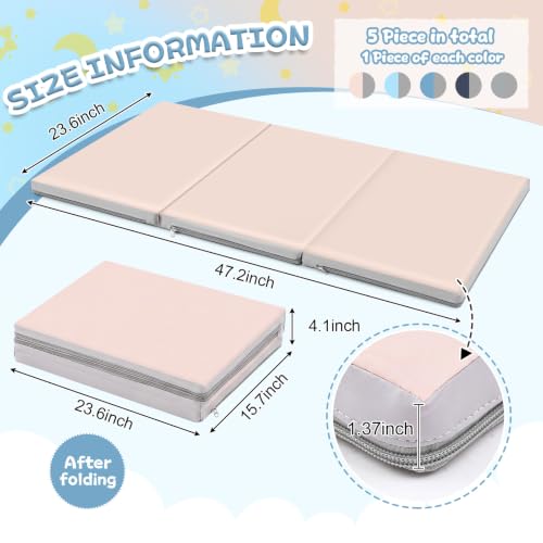 Image of Wesiti 5 Pcs Folding Kids Nap Mats for Preschool Daycare, 3 Section Folding Rest Mats Sleeping for Kids Toddler Nap 1 Inch Thick, Kindergarten School Classroom Supplies (Morandi)