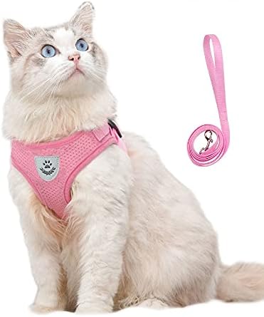 Soft Mesh Anti Pulling Kitty/Cat Harness and Lead Set for Walking, Escape Proof Fully Adjustable Cats Vest Harnesses and Leads with Handle for Small Animals Puppies/Cats (Small, Grey)