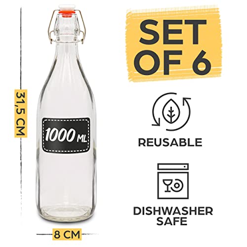 Praknu 6 glazen flessen met beugelsluiting, 1000 ml, 6 extra afdichtingen, 12 etiketten met pen - Image 4